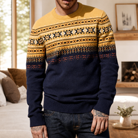 Pull en tricot jacquard à col rond pour homme, pull à blocs de couleur, manches longues, pull d'hiver