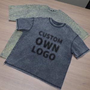 Camiseta de Manga Corta para Hombre, de Alta Calidad, Hombros Caídos, 100% Algodón, Estampada, Lavada con Ácido - Product Image 1