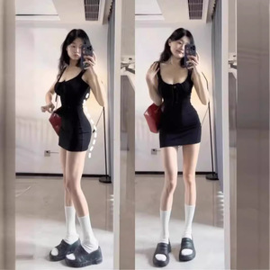 Black Halter Bodycon Dress Tight Waist Solid Color Summer Party Wear Women's Short Skirt Casual Dresses - Product Image 3