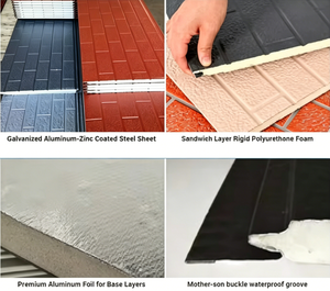 Panneau composite sandwich en polyuréthane intégré décoratif pour <span class=keywords><strong>isolation</strong></span> murale extérieure, sculpture <span class=keywords><strong>de</strong></span> surface métallique moderne - Product Image 5