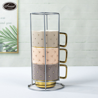 Fête des mères galvanoplastie poignée dorée tasses à café de luxe et soucoupes après-midi tasse à thé ensemble tasse et soucoupe en céramique cadeau