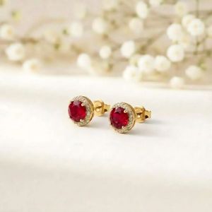 Natural Ruby Round Cut Faceted Stud <b>Earrings</b> In 925 Sterling <b>Silver</b> Or 18K Gold Filled Classic Elegant Red Gemstone Fine Jewelry - Product Image 1
