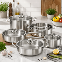 Ensemble de 9 ustensiles de cuisine en acier inoxydable 3 plis, casseroles et poêles 304, poêle à induction pour la cuisine à domicile