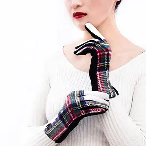 Hot Verkoop Leuke Symmetrische Plaid Handschoenen Voor Vrouwen Mode Vrouwen Wollen Stof Touchscreen Handschoenen