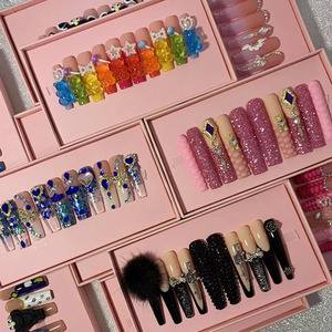 Venta al por Mayor <span class=keywords><strong>de</strong></span> 10 <span class=keywords><strong>Uñas</strong></span> Postizas <span class=keywords><strong>de</strong></span> Diseño Femenino con Diamantes Azules Hechas a Mano en ABS, Adheridas a Puntas <span class=keywords><strong>de</strong></span> <span class=keywords><strong>Uñas</strong></span> Artificiales para Dedos - Product Image 2