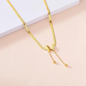 Collar de Acero Inoxidable con Colgante de Oro Real Esmerilado, Cadena de Espina de Serpiente con Borla, Collar de Clavícula - Product Image 5
