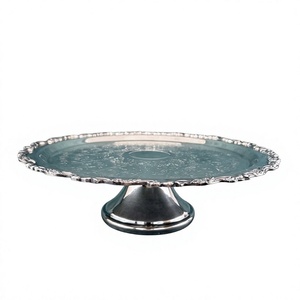 Round Silver Cake Stand With <b>Decorative</b> <b>Edge</b> And Pedestal Base Parties <b>decoration</b> Tabletop Dessert Serving Tray Christmas <b>decor</b> - Product Image 1