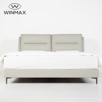 Lit Confortable Moderne et Simple en Cuir Blanc Rembourré, Taille King/Queen, avec Cadre en Bois et Fer pour Chambre à Coucher et Villa
