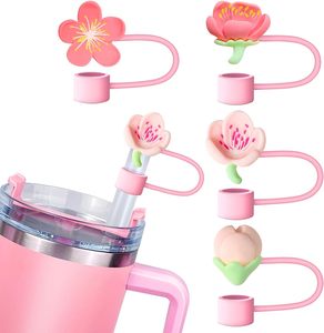 Couvercle de paille <span class=keywords><strong>rose</strong></span> pour 40 30 Oz, capuchon de paille en silicone pour fleurs, couvercle de protection de bouchons de paille <span class=keywords><strong>rose</strong></span> compatible avec le gobelet - Product Image 1
