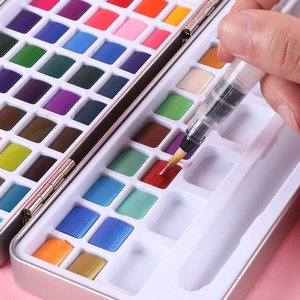 Ensemble d'aquarelles solides à paillettes de 50 couleurs Peintures nacrées de haute qualité avec pinceaux au cas Pigment d'aquarelle pour <span class=keywords><strong>dessin</strong></span> d'art - Product Image 4