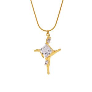 지르콘 펜던트가 달린 트렌디 한 여성용 스테인레스 스틸 크로스 목걸이 기념일 기능 링크 체인 패션 쥬얼리 - Product Image 1