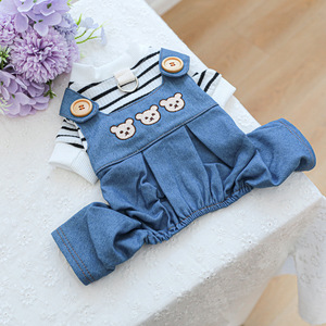 PETCIRCLE Ropa para Mascotas para Primavera y Otoño, Perros Pequeños, Cachorros, Lindos Tirantes a Rayas, Hebillas para Correa, Jeans con Cabeza de Oso - Product Image 2