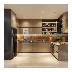 モダンパントリーリビングルームオークベニヤウッドシンクランドリー塗装キッチンアイランド家具食器棚キャビネットユニットデザイン - Product Image 1