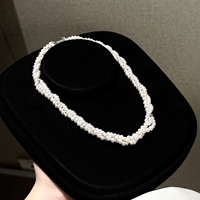 Collier de perles torsadées à trois rangs, perles d'eau douce semi-rondes de 3-4 mm, fermoir à vis en or 14 carats, bijoux en gros
