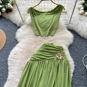 Conjunto de Verano para Mujer, Estilo Y2K, Tejido Sólido, Top Corto sin Mangas y Pantalones de Cintura Alta, Venta al Por Mayor - Product Image 2