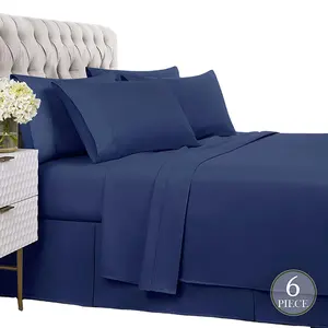 Laken Set Cal King Size- 6 Stuk Lakens-Diepe Zak Microfiber Beddengoed Sets Hypoallergeen Lakens Imperial Blauw