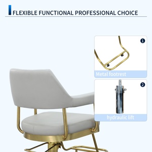 Silla de Estilismo Moderna de Lujo Sulin, Dorada, con Botones Grises, Respaldo Hueco, Fácil de Limpiar, Mueble de Peluquería - Product Image 4