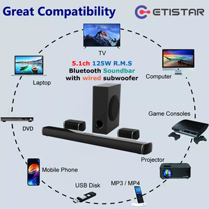 Soundbar Bluetooth 5.1 Canali 125W Personalizzabile OEM con <span class=keywords><strong>Subwoofer</strong></span> Cablato <span class=keywords><strong>per</strong></span> Sistema Home Theater e <span class=keywords><strong>TV</strong></span> - Product Image 2