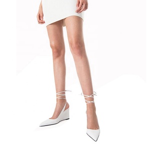 Women Green Ankle Lace up <b>High</b> Wedge <b>Heels</b> Pointy Toe Dress Shoes Office Lady <b>Sexy</b> Wedges Sandals Custom Logo - Product Image 6