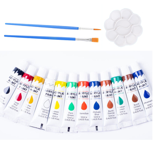 Bộ sơn acrylic 12/24 màu với bàn chải dung tích 12ml cho trẻ em và sinh viên tác phẩm nghệ thuật đa phương tiện trên vải & giấy thủy tinh - Product Image 3