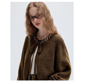 Áo len dệt kim cao cấp Vega Chang 2025, kiểu dáng đơn giản, áo cardigan buộc dây cao cấp, phối cùng áo len len cao cấp - Product Image 1