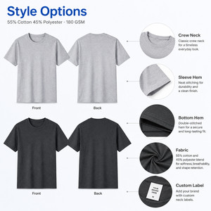 เสื้อยืด CVC 180GSM สั่งทำโลโก้ได้ ขายส่ง ผ้าฝ้าย 55% โพลีเอสเตอร์ 45% เสื้อยืดเปล่าแบบยูนิเซ็กซ์ รับผลิตจำนวนมาก เสื้อยืดลำลองเรียบง่ายสำหรับผู้ชาย - Product Image 4