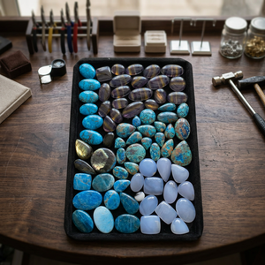 Cabujones de piedras preciosas naturales mixtas, corte ovalado, pulidos, gemas azules para la fabricación de joyas, efecto iridiscente, piedras sueltas a granel - Product Image 3