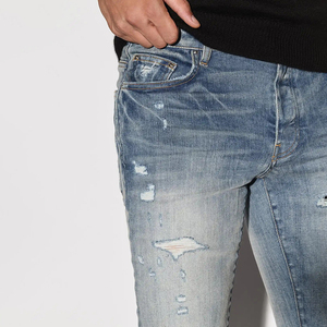 <span class=keywords><strong>Jeans</strong></span> <span class=keywords><strong>Skinny</strong></span> Strappati Casual Personalizzati OEM per <span class=keywords><strong>Uomo</strong></span>, <span class=keywords><strong>Jeans</strong></span> in Denim Strappati e Patchwork, Modello Affusolato - Product Image 3