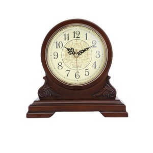 Solid Wood Table Clock Circular European Style Retro Antique Living Room Silent Quartz Clock - Product Image 2