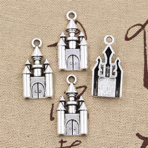 Charms Castle <span class=keywords><strong>Barbacan</strong></span> House 28x14mm hecho a mano ajuste, colgantes de Color plata tibetana Vintage, DIY para collar de pulsera - Product Image 3