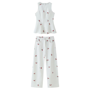 SHENZHU 2026 Completo Estivo da Donna 2 Pezzi, Elegante Casual con Motivo Floreale, Top Senza Maniche + Pantaloni Lunghi, <span class=keywords><strong>Tuta</strong></span> da Donna - Product Image 3