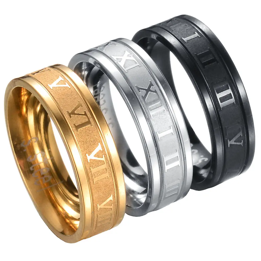 Hot Sale Hip Hop Punk Titanium Steel Digital Men Women Rings Stainless Roman Numeral Ring For Couple Engagement Gift Anniversary