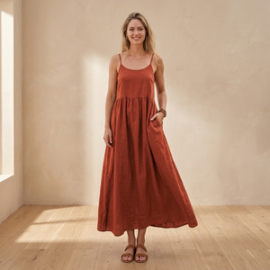 Vestido Midi Vintage 100% Algodón para Mujer, Manga Campana, Lazo, Todas las Temporadas, Casual, Playa, Vacaciones, Hecho a Mano, Transpirable, Precio al por Mayor - Product Image 3