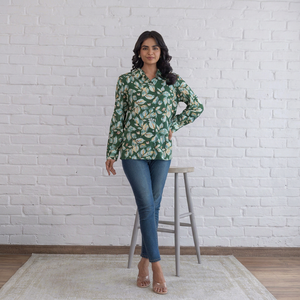 Floral Print <b>Long</b> Sleeve Shirt Turn-down Collar Loose Fit Casual Spring Women's <b>Top</b> Breathable Woven Viscose Polyester - Product Image 1