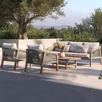 Tables et chaises de jardin imperméables pour hôtel en plein air, meubles en teck massif de style nordique décontracté, ensemble de table à manger haut de gamme
