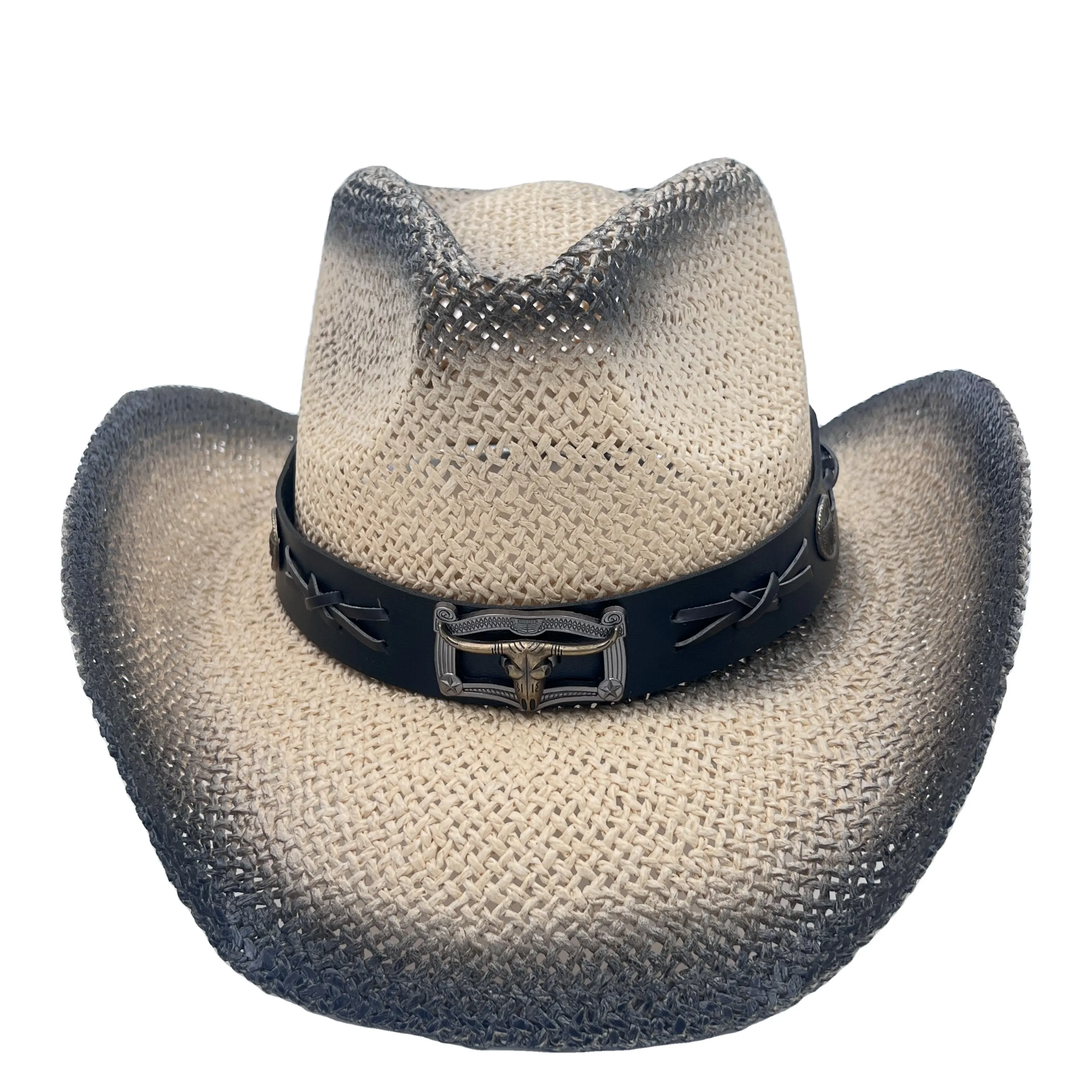 Neueste handgemachte Stroh Cowboyhut Mexiko Sombreros Karbon isierung ausgehöhlt Summer Beach Sun West Cowboyhut