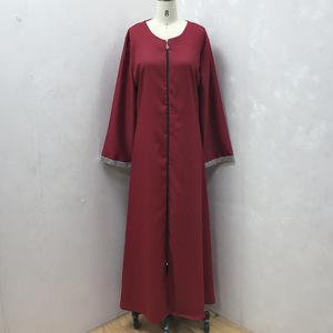 Vêtements islamiques pour filles en gros, robe élégante à fermeture éclair, longueur au sol, manches longues, col rond, argent, robe musulmane pour femmes, <span class=keywords><strong>abaya</strong></span> - Product Image 5