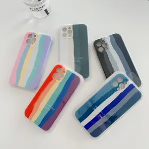 2022 Fine Hole Rainbow Shell Full Stripe Anti Shock Liquid Silicone Phone Case For Iphone 11xs 12 13promax Xr 8plus