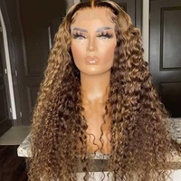Surligne # 4/ # 27 Perruques blond miel, densité 130%-180%, cheveux vierges bruts, perruques frontales en dentelle sans colle, pré-épilées, ondulées effet eau