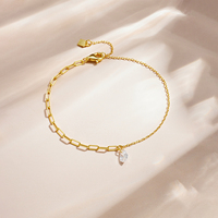 Gelang Rantai Paperclip Berlapis Emas 18K dan Rhodium Perak FUAMAY 925 dengan Liontin CZ Bentuk Buah Pir untuk Wanita, Perhiasan Berkualitas Grosir