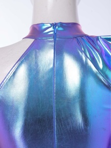 Vestido Metálico de Un Solo Hombro para Mujer, Iridiscente, Plisado, con Cuello Simulado, Manga Abullonada, Disfraz de Baile para Fiesta Disco, Personalizado - Product Image 4