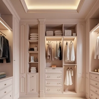 BALOM Dressing Room sur Mesure de Style Français Rose avec Moulures Sculptées et Éclairage LED Chaleureux