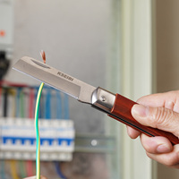 Couteau pliant pour électricien KSEIBI, lame en acier inoxydable Sheepfoot, manche en bois poli, verrouillage Slipjoint pour l'entretien électrique