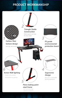 Escritorio para Juegos de Madera en Forma de Z, Modelo Z5-7, Iluminación LED RGB, Escritorio para PC de Deportes Electrónicos, Oficina en Casa, Estructura Desmontable Negra