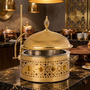 Calentador de Comida Tipo Buffet de Acero Inoxidable Dorado de Lujo, Recipiente Redondo para Calentar Alimentos para Eventos de Catering en Hoteles - Product Image 2