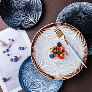 Japanese Vintage Style <b>Ceramic</b> <b>Plates</b> Embossed Streak , Steak Pasta Dinnerware - Product Image 4