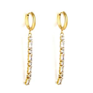 Boucles d'oreilles pendantes étanches en zircon, plaquées or 18 carats, en acier inoxydable, bijoux de mode scintillants pour femmes - Product Image 1