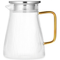 Carafe en verre borosilicate côtelée avec couvercle pour la maison et la cuisine, idéale pour jus, thé glacé et autres boissons, avec tasse incluse