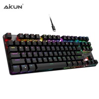AIKUN GX9870 kablolu gökkuşağı arka işık TKL oyun klavyesi mekanik anahtarları multimedya 87 tuşları Mini taşınabilir klavyeler