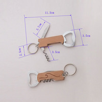 3-in-1 gepersonaliseerde houten flesopener sleutelhanger, schilmesje en bier-/wijnflesopener sleutelhanger, blanco